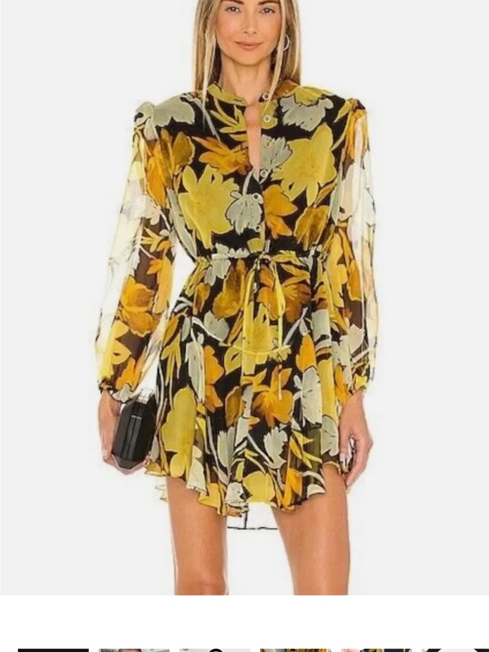 Milly Black Mini Dress with Yellow Floral Print